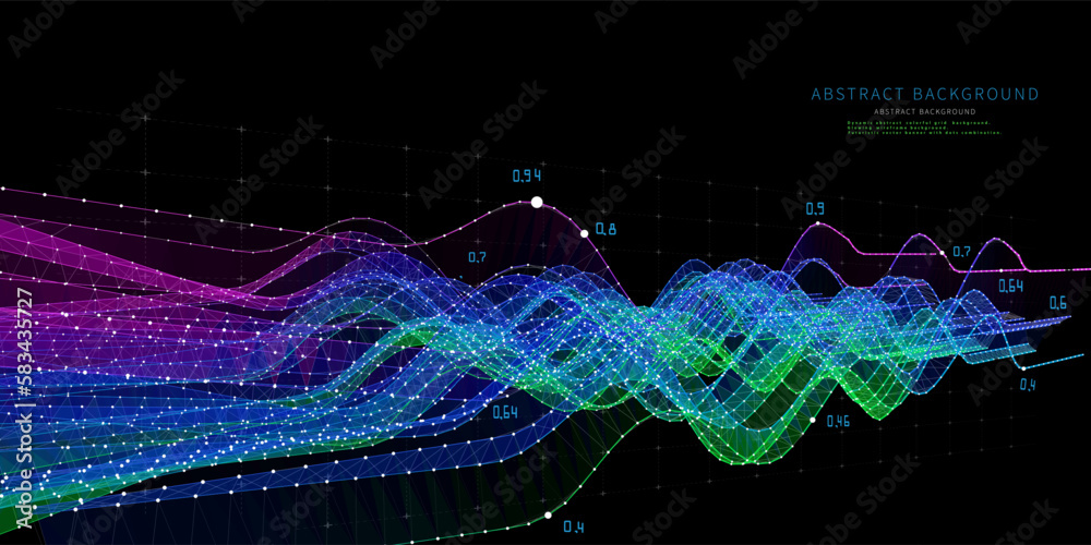 Vetor de Abstract background poly data wavy graph grid from dots and ...