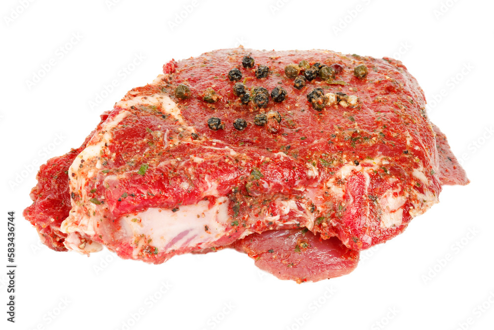 Fresh piece of pork meat on a white background.