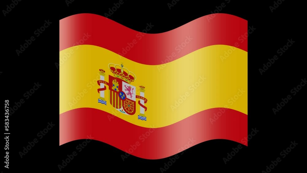 Animated spain flag. Spanish flag icon. The waving glossy banner of spain. State patriotic banner. Design element, transparent, seamless loop