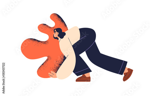 Creative character holding, carrying abstract shape. Creator works under challenging task, creativity trendy modern art project concept. Flat graphic vector illustration isolated on white background