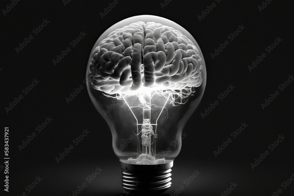 Brain in lightbult.Concept of idea and innovation. Gneretive ai. Brain in lightbult.Concept of idea and innovation. Gneretive ai.