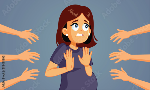Pregnant Lady Refusing Belly Touching from. Strangers Vector Cartoon Illustration

Mother to be rejecting unwanted attention and touches keeping boundaries 
