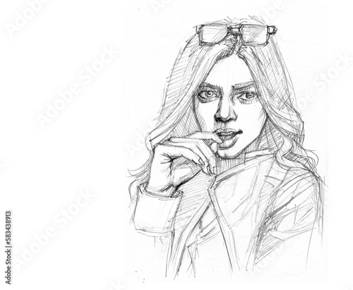 girl with a posing pencil drawing for illustration background study