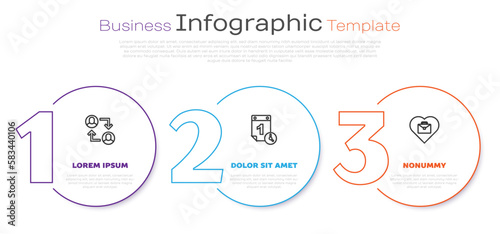 Set line Project team base, Time management and Heart with text work. Business infographic template. Vector © Oksana
