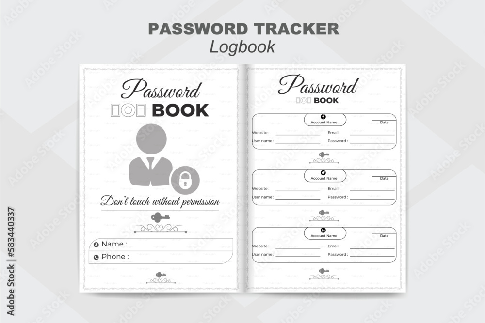 Vector password tracker log book and personal documents  note book  kdp interior design