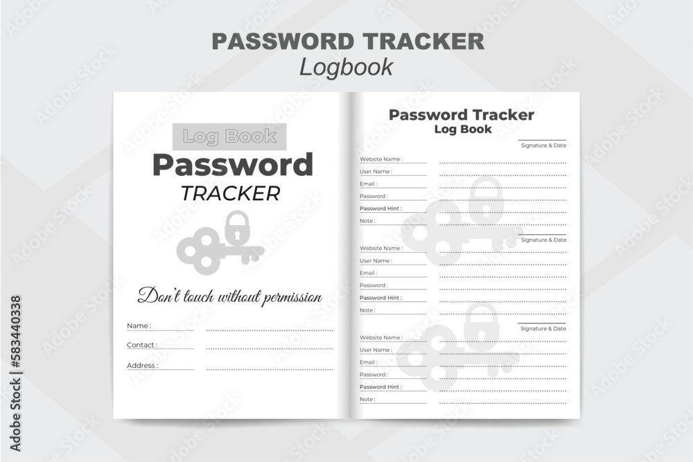 Password tracker log book design kdp interior black and white note book journal template