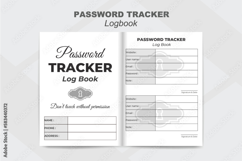 Free vector password tracker log book and  website  information note book kdp interior design template