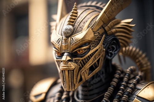 Gold Pharaoh Robot Epic Sci-fi Portrait with Ornament Details and Dynamic Action Pose generative ai illustration 