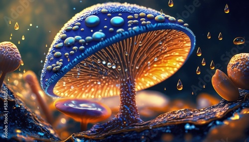 Enchanted Glowing Mushroom in a Dark Forest generative ai Fantasy Illustration