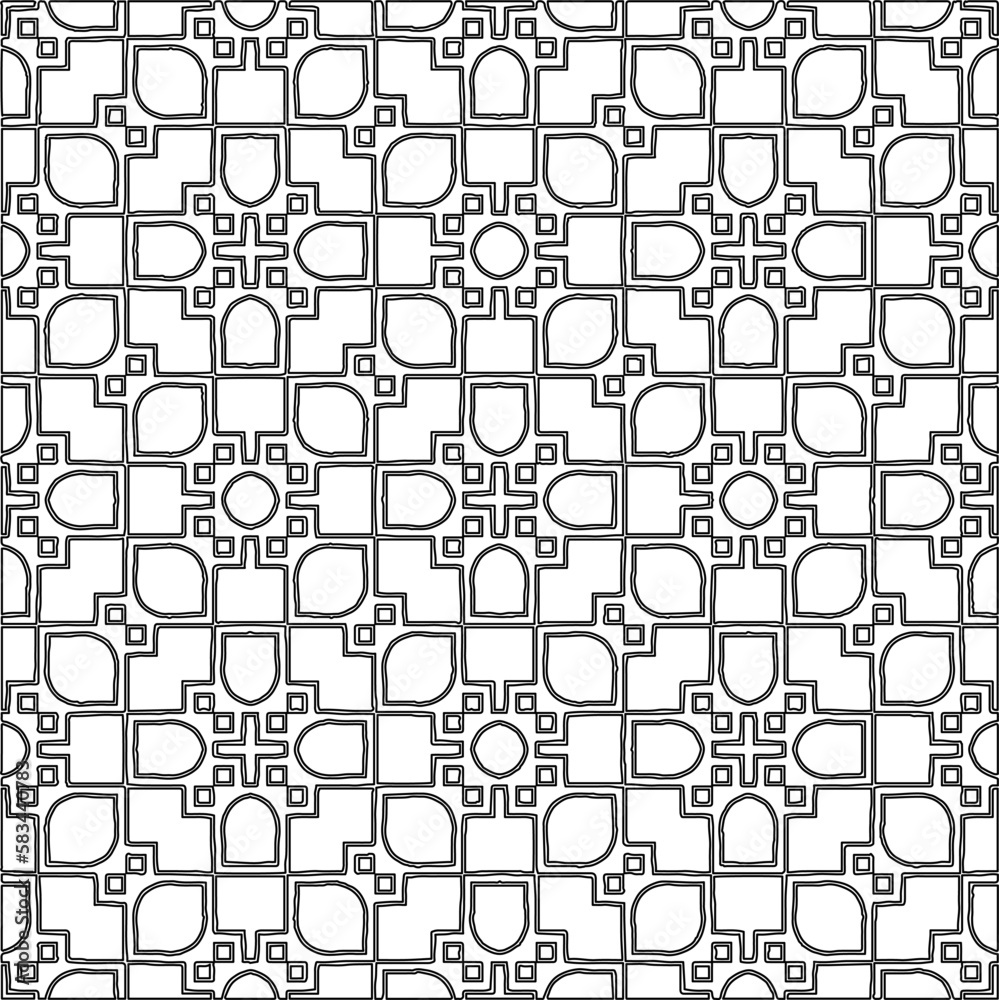 Monochrome ornamental texture with smooth linear shapes, zigzag lines, lace pattern.Abstract geometric black and white pattern for web page, textures, card, poster, fabric, textile. Monochrome ornamental texture with smooth linear shapes, zigzag lines, lace pattern.Abstract geometric black and white pattern for web page, textures, card, poster, fabric, textile.