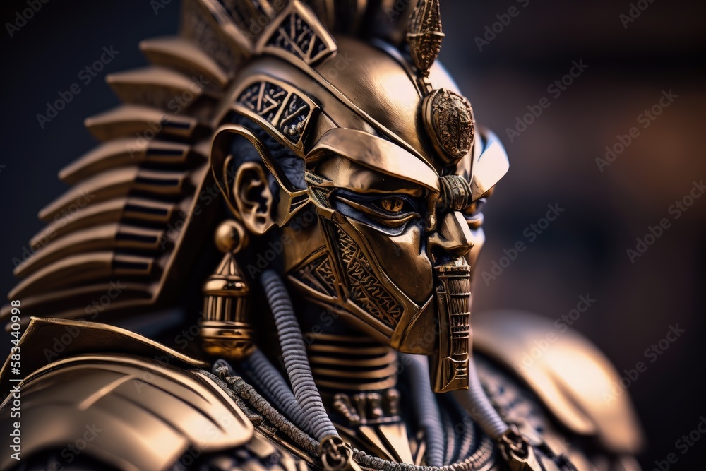 Gold Pharaoh Robot Epic Sci-fi Portrait with Ornament Details and Dynamic Action Pose generative ai illustration Gold Pharaoh Robot Epic Sci-fi Portrait with Ornament Details and Dynamic Action Pose generative ai illustration