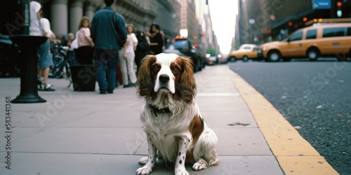 Man's Best Friend Takes on the Big Apple: A Loyal Dog's Serene Morning in the Urban Jungle of NYC generative ai illustration