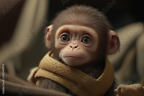 Adorable Baby Monkey generative ai © Ecleposs