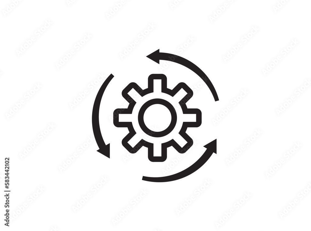 Workflow business icon. Gear cog wheel with three arrows. 