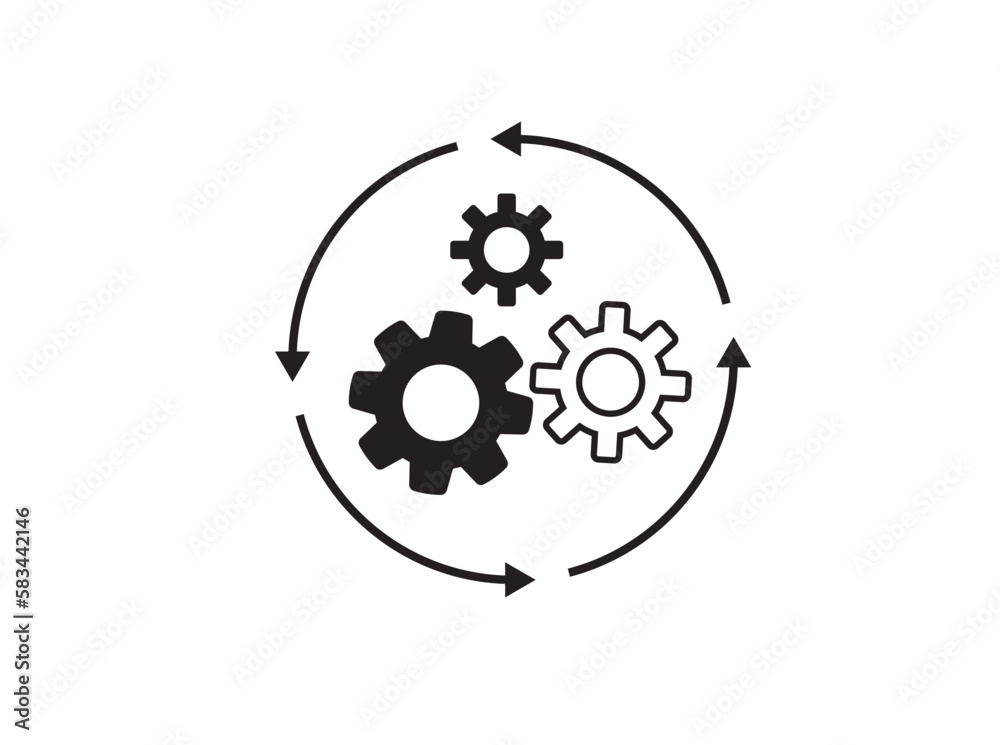Workflow business icon. Gear cog wheel with three arrows. Workflow business icon. Gear cog wheel with three arrows.