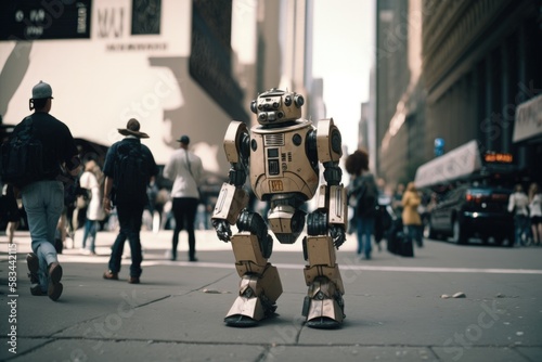 Retro Robot Roaming the Streets of 90s NYC: A Generative AI Illustration © Ecleposs