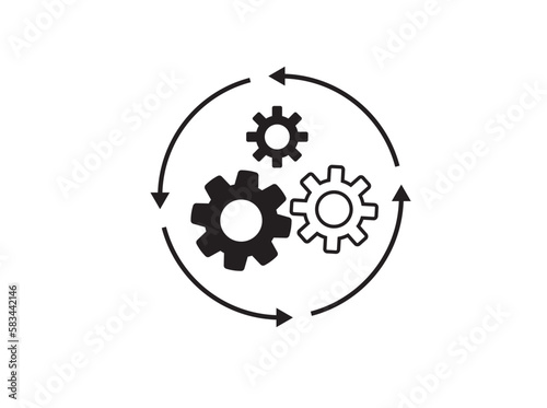 Workflow business icon. Gear cog wheel with three arrows. 