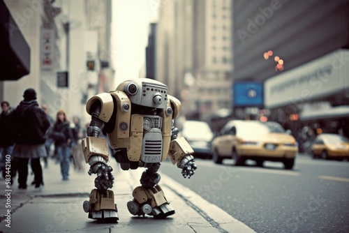 Retro Robot Roaming the Streets of 90s NYC: A Generative AI Illustration © Ecleposs