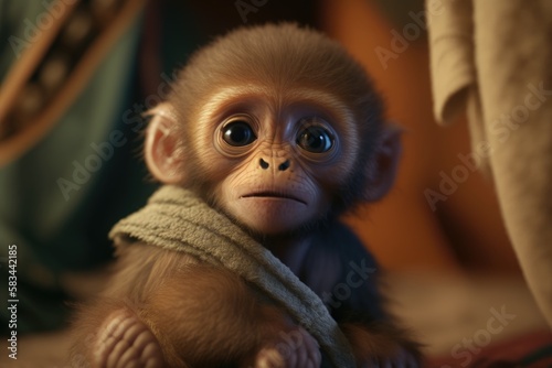 Cute and Adorable Cartoon Monkey Portrait   Playful and Whimsical   Generative AI Illustration © Ecleposs