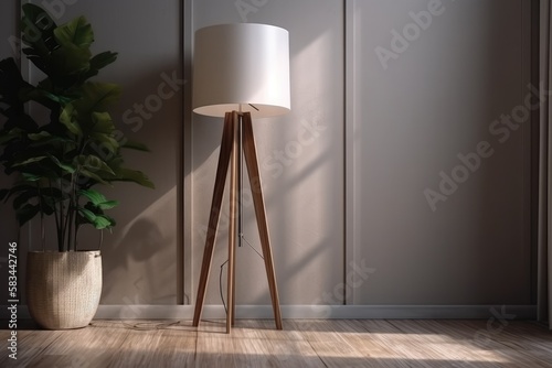 White shaded contemporary floor lamp. Generative AI