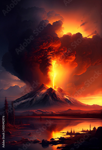 Eruption of a huge volcano. AI generated