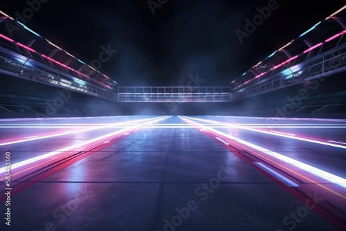 Retro Neon-Lit Empty Racing Track | Speed and Futurism | Generative AI Illustration