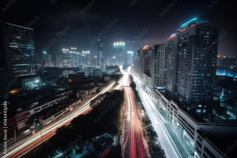 Long Exposure City Scene at Night - Generative AI Illustration