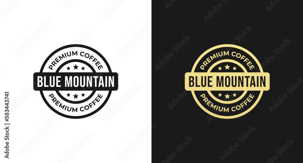 Blue Mountain coffee label or Blue Mountain coffee stamp vector isolated in flat style. Blue Mountain coffee label for product packaging design element. Blue Mountain coffee stamp vector for product. Blue Mountain coffee label or Blue Mountain coffee stamp vector isolated in flat style. Blue Mountain coffee label for product packaging design element. Blue Mountain coffee stamp vector for product.