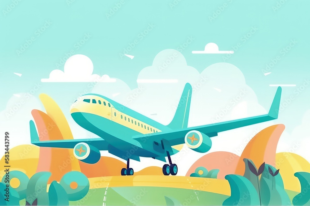  Airplane Flying Over Minimalist Abstract Travel Destination - Generative AI Illustration