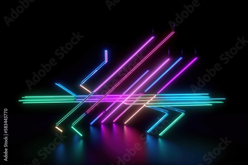 Electric Neon Abstract Lines on Black Background - Generative AI Illustration