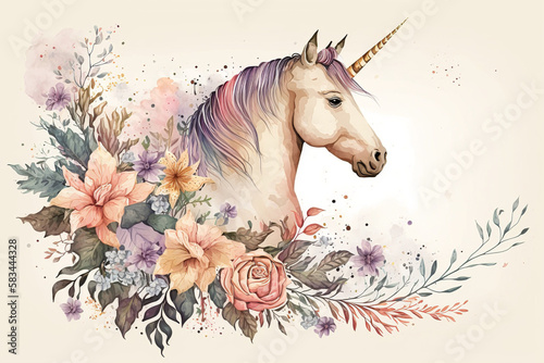 Glowing Unicorn Horse With Floral On Isolated White Background  Generative Ai