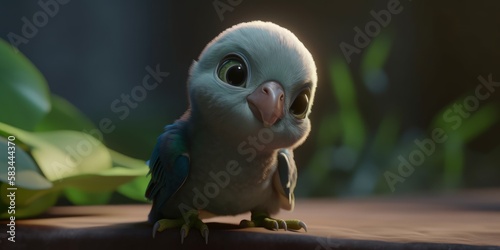 Cute adorable parakeet bird with copy space generative ai illustration 