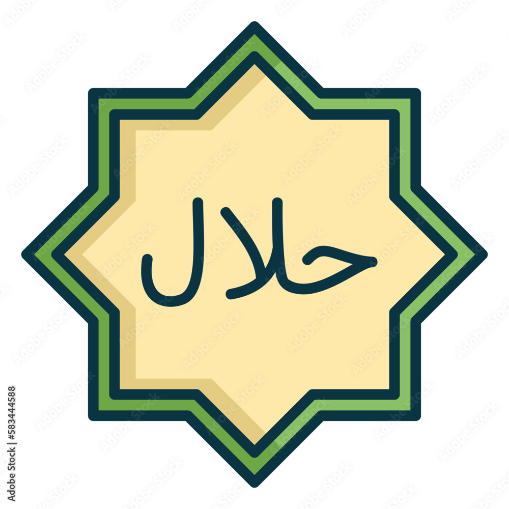 Halal icon for healthy food certification for muslim with octagonal star Halal icon for healthy food certification for muslim with octagonal star