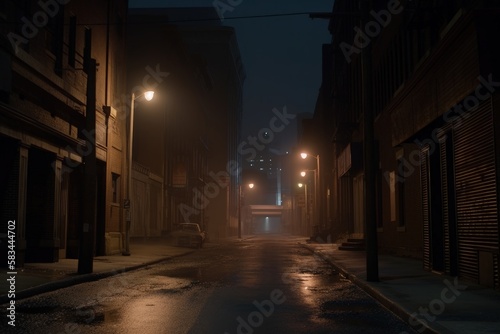 Misty fog empty alley at dim light generative ai illustration