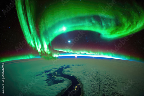 View of the Aurora from Space. Generative AI. © Iaroslava