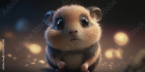 a cute adorable hamster character stands in nature in the style of children-friendly cartoon animation fantasy generative ai 3D style Illustration 
