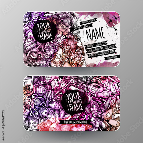 Cartoon graphics watercolor vector doodles Cleaning id cards
