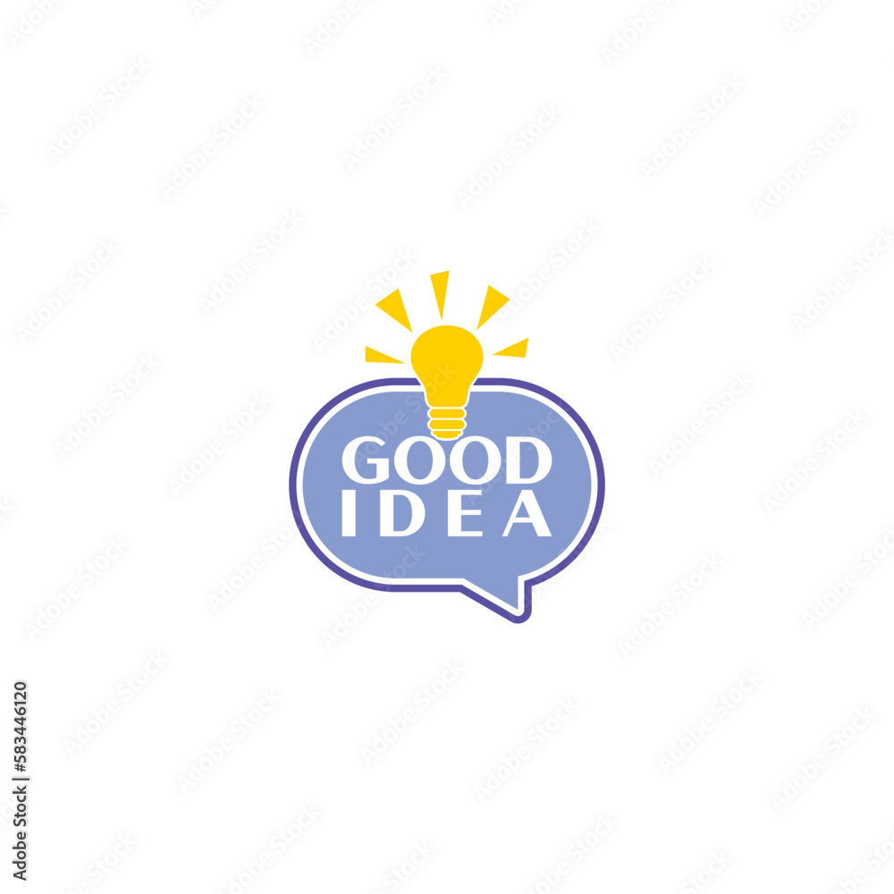 Good Idea with light bulb and speech bubble. Good idea icon logo isolated on white background Good Idea with light bulb and speech bubble. Good idea icon logo isolated on white background