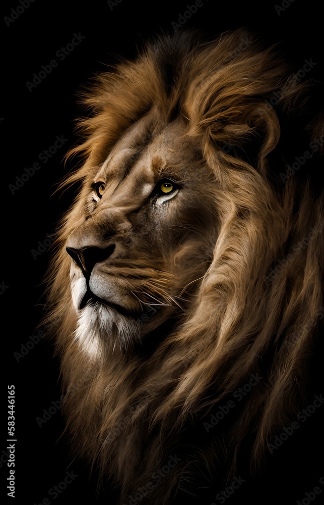 Naklejka premium Lion template with black background - Generative AI