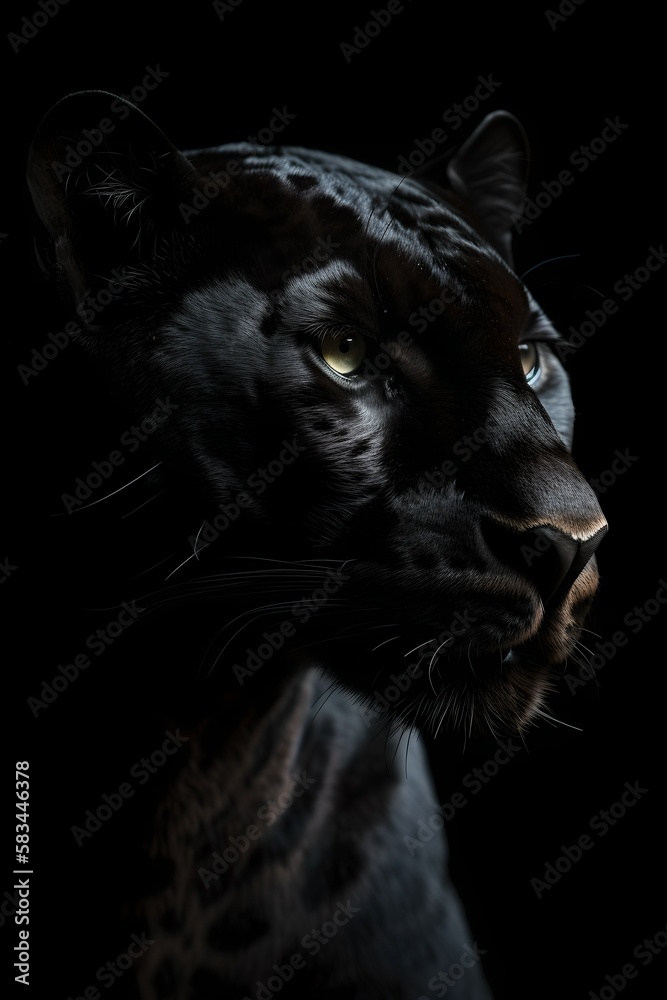 Panther isolated on black background - Generative AI