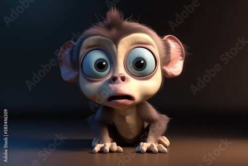 a cute adorable baby cartoon Monkey generative ai illustration in the style of a children-friendly cartoon animation style  