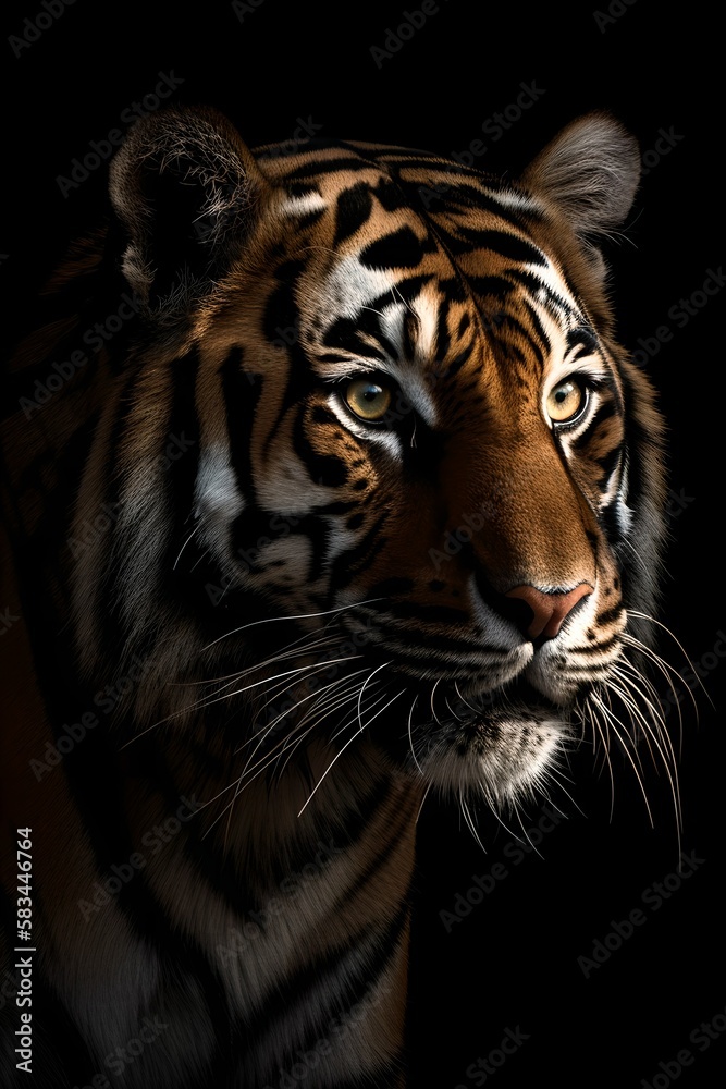Fototapeta premium Tiger template with black background - Generative AI