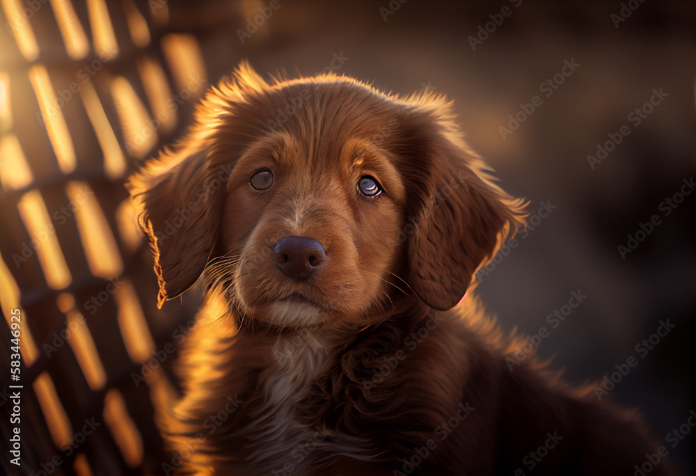 Puppy of the Golden Hour: A Portrait of Perfection. AI Generated