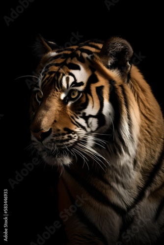 Portrait of a tiger on black background - Generative AI © Анна Лепеха