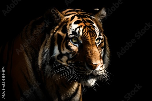 Portrait of a tiger   black background - Generative AI