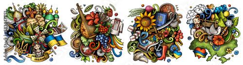 Ukraine cartoon vector doodle designs set.