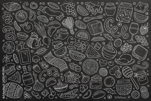 Set of Ukrainian cuisine symbols, items and objects