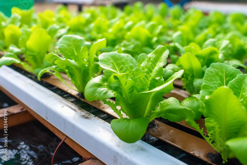 A hydroponic system is being used to grow lettuce. Generative AI