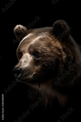 Bear isolated, black background - Generative AI