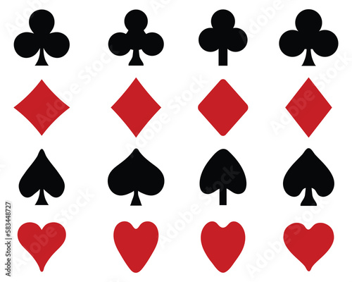 Set of playing card symbols on a white background	
